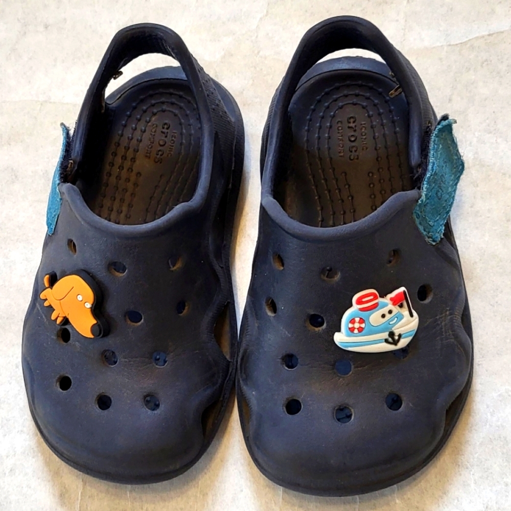 Navy Crocs with velcro closure